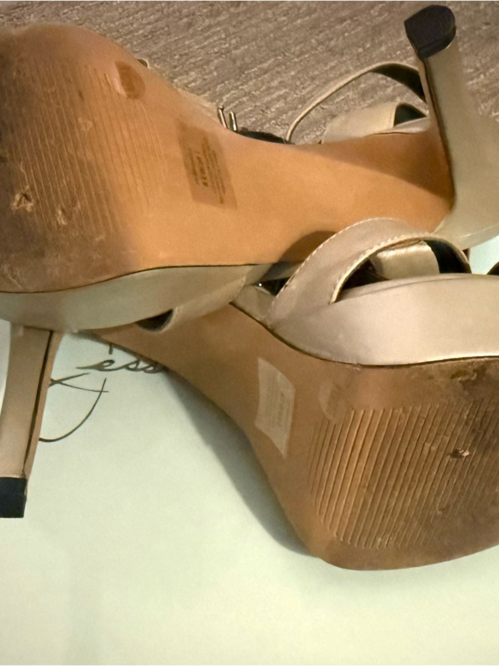 Jessica Simpson Champagne Metallic Strappy High Heel Sandals - Picture 8 of 9